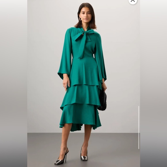 Formal cocktail dress. Osman Yousefzada for Rent the Runway Green Ruffle Bow Tie - Picture 2 of 12